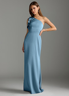 Azazie Rinna Bridesmaid Dresses Steel Blue Mermaid Ruched Stretch Satin Dress image4