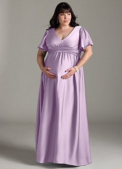 Azazie Verna Maternity Bridesmaid Dresses A-Line Ruched Stretch Satin Floor-Length Dress image13