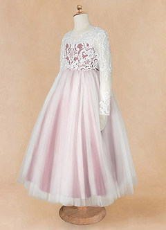 Azazie Elodie Flower Girl Dresses Ivory Vintage Mauve Ball-Gown Lace Dress image12