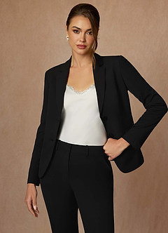 front Whitney Black 고급 직조 소재의 퍼포먼스 크롭 팬츠 수트