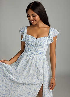 Azazie Anaya Bridesmaid Dresses Blue And White Ditsy Floral A-Line Pleated Chiffon Dress image7