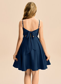 Azazie Miko Junior Dark Navy A-Line Pleated Stretch Satin Dress image2