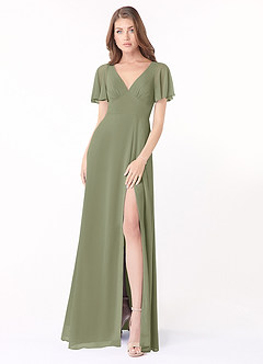 Azazie Kimber Bridesmaid Dresses Pistachio A-Line Flounce Sleeve Chiffon Dress image1
