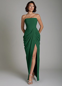 Azazie Nyra Bridesmaid Dresses Dark Green Sheath Corset Chiffon Dress image1