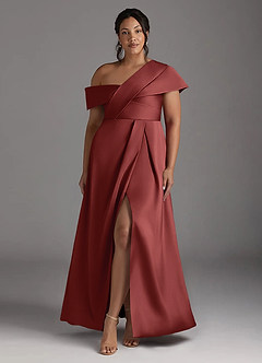 Azazie Milton vestidos de madre de la novia Vestido Terracota de Satén Elástico de Corte en A con Plisado image9