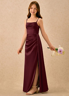 Azazie Shyla Girls Formal Flower Girl Dresses Cabernet Sheath Pleated Stretch Satin Dress image1