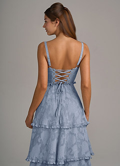 Azazie Romie At-home Try On Dresses Sky Blue A-Line Corset Floral Burnout Dress image6