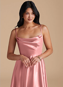 Azazie Elle Brautjungfernkleider A-Linie mit Taschen Metallischer Satin Kleid Rosettenrosa image5