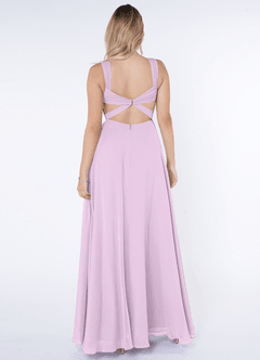 Azazie Nahrin Bridesmaid Dresses Frosted Lilac A-Line V-Neck Pleated Chiffon Dress image2