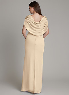 Azazie Hadley Robes de demoiselle d'honneur Robe Sirène en Mousseline de soie Plissée Champagne image1
