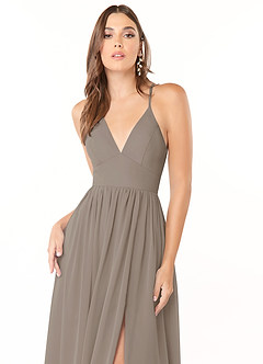 Azazie Aaida Brautjungfernkleider A-Linie Korsett Chiffon Kleid Taupe image6