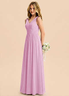 Azazie Kora Junior Vestido Rosa Caramelo de Gasa de Corte en A con Plisado image1