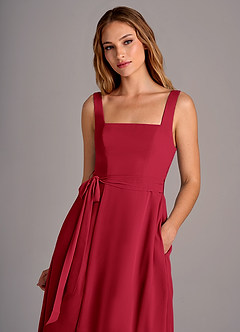 Azazie Deb Brautjungfernkleider Wandelbar A-Linie mit Taschen Chiffon Kleid Scharlachrot image2