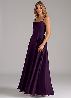 Azazie Elle Bridesmaid Dresses Grape A-Line Pleated Stretch Satin Dress image6
