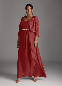 Azazie Ainsling Kleider für die Brautmutter A-Linie Quadratischer Ausschnitt Spitze Chiffon Kleid Rost image14