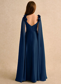 Azazie Rosita Girls Formal Flower Girl Dresses Dark Navy A-Line Pleated Stretch Satin Dress image2