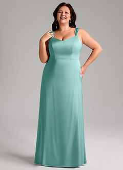 Azazie Denice Bridesmaid Dresses Aqua Sheath Pleated Stretch Satin Dress image10