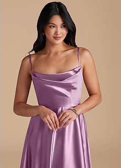 Azazie Elle Bridesmaid Dresses Wisteria A-Line with Pockets Metallic Satin Dress image3