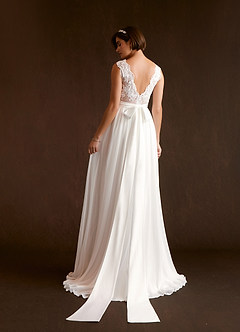 Azazie Dana Wedding Dresses Diamond White A-Line Lace Chiffon Dress image6