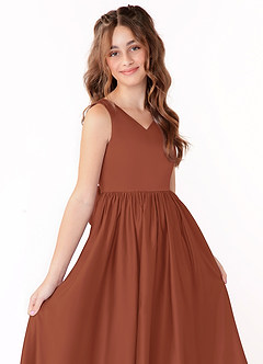 Azazie Hathaway Junior Auburn A-Line Bow Matte Satin Dress image5