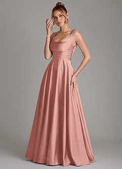 Azazie Azaria Bridesmaid Dresses Rosette A-Line Corset Stretch Satin Dress image3