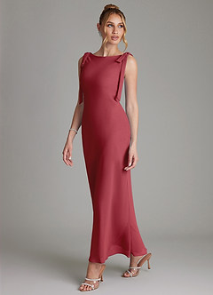 Azazie Luddie Bridesmaid Dresses Pomegranate Mermaid Bow Chiffon Dress image1