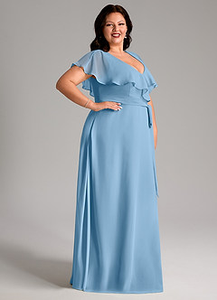Azazie Lainey Bridesmaid Dresses Steel Blue A-Line with Pockets Chiffon Dress image5