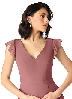 Azazie Claudine Bridesmaid Dresses Amethyst A-Line Flutter Sleeve Chiffon Dress image4