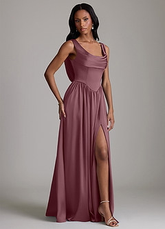 Azazie Novi Bridesmaid Dresses Amethyst A-Line with Pockets Stretch Satin Dress image5