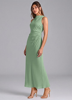 Azazie Evadne Bridesmaid Dresses Matcha Sheath Pleated Chiffon Dress image1