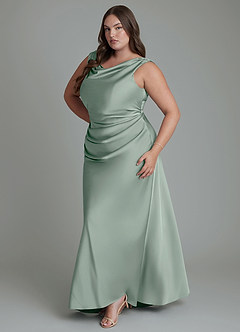 Azazie Kieryn Bridesmaid Dresses Agave Mermaid Pleated Stretch Satin Dress image11