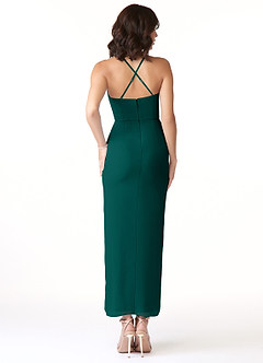 Azazie Ollie Bridesmaid Dresses Pine Sheath Ruched Stretch Chiffon Dress image2