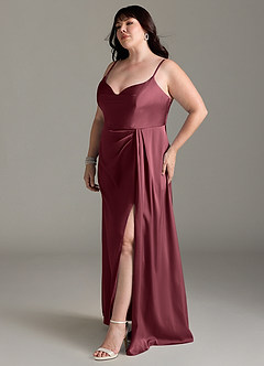 Azazie Brielle Bridesmaid Dresses Merlot A-Line Cowl Spaghetti Straps Stretch Satin Dress image10