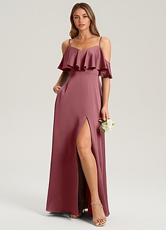 Azazie Jean Brautjungfernkleider A-Linie Schulterfrei Stretch-Satin Kleid Wüstenrose image3