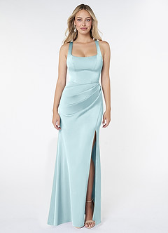 Azazie Mero Bridesmaid Dresses Cloud Blue Mermaid Pleated Stretch Satin Dress image1