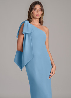 Azazie Capri Bridesmaid Dresses Steel Blue A-Line One Shoulder Chiffon Dress image7