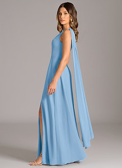 Azazie Tella Robes de demoiselle d'honneur Robe Trapèze en Mousseline de soie Asymétrique Poudre Bleue image4