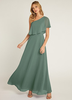 Azazie Lizzy Robes de demoiselle d'honneur Robe Trapèze en Mousseline de soie Ue épaule Eucalyptus image5