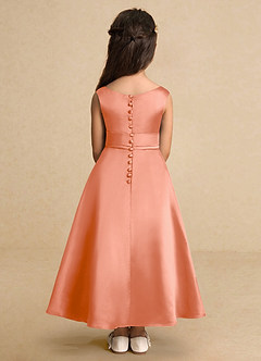 Azazie Lindy Flower Girl Dresses Sunset A-Line Pleated Matte Satin Dress image7