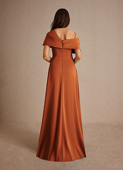 Azazie Milton Mother of the Bride Dresses Cinnamon A-Line Pleated Stretch Satin Dress image4