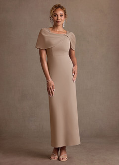 Azazie Deirdre Mother of the Bride Dresses Taupe Column Pleated Stretch Crepe Dress image1