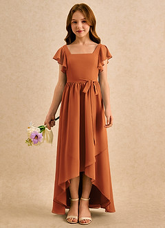 Azazie Milly Girls Formal Robe Demoiselle D'honneur Fillette Robe Trapèze en Mousseline de soie Plissée Cannelle image3