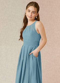Azazie Bibiane Junior Moody Blue A-Line Pleated Chiffon Dress image7