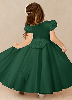 Azazie Jewel Flower Girl Dresses Dark Green Ball-Gown Pleated Matte Satin Dress image2