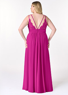 Azazie Maren Allure Vestidos de damas de honor Vestido de Fucsia de Gasa de Corte en A con Cuello en V Encaje image7