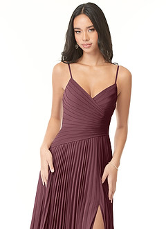 Azazie Vini Bridesmaid Dresses Sangria A-Line V-Neck Pleated Chiffon Dress image6