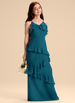 Azazie Evara Junior Abito A-Line in Chiffon Blu Inchiostro image6