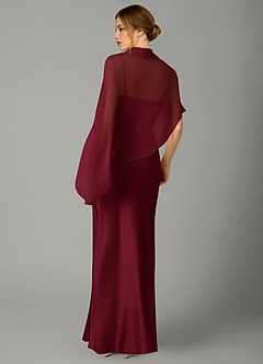 Azazie Jaleesa Bridesmaid Dresses Burgundy Sheath High Neck Stretch Satin Dress image16