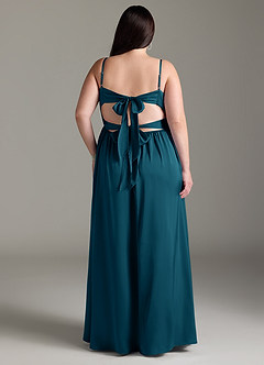 Azazie Zeya Robes de demoiselle d'honneur Robe Trapèze en Satin extensible Plissée Bleu Encre image10