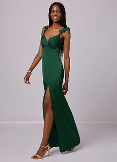 Barbie ♥ Azazie Bridesmaid Dresses Dark Green Sheath Stretch Satin Dress image1